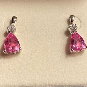 10k white gold hot pink sapphire and diamond earrings